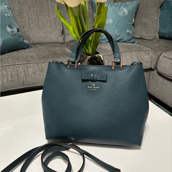 EUC - Kate Spade Teal Blue Bag with detachable Crossbody Strap - Picture 2 of 15